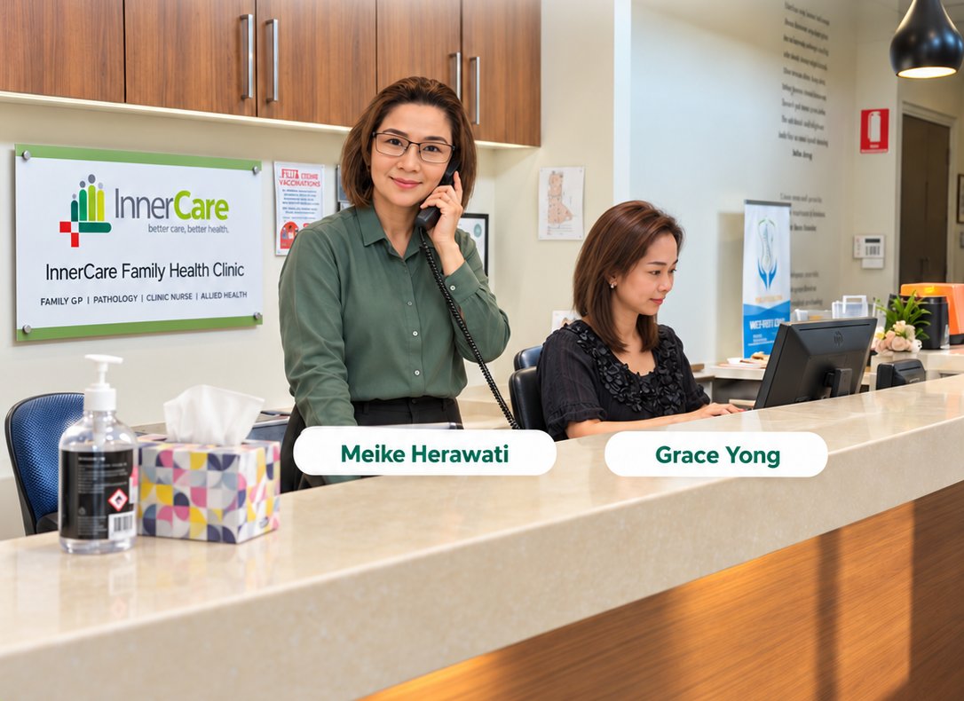 Meike Herawati and Grace Yong at the InnerCare reception desk